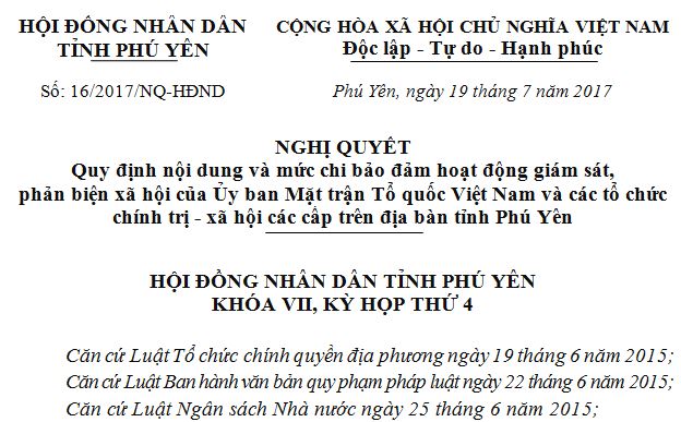 Nghị quyết quy định nội dung và mức chi bảo đảm hoạt động giám sát, phản biện xã hội của Ủy ban Mặt trận Tổ quốc Việt Nam