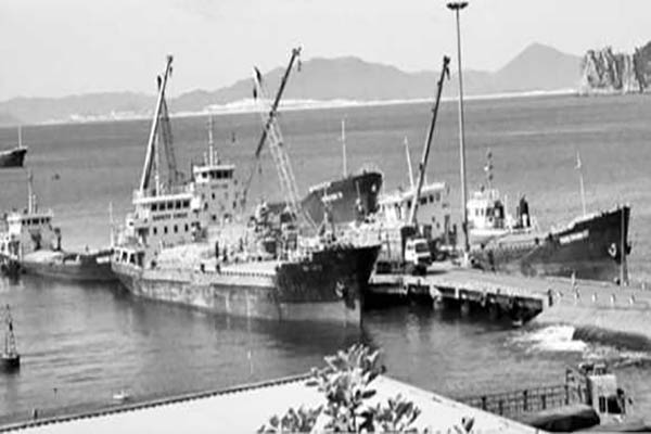 Tàu bốc xếp hàng hóa ở cảng Vũng Rô. Ảnh: CTV