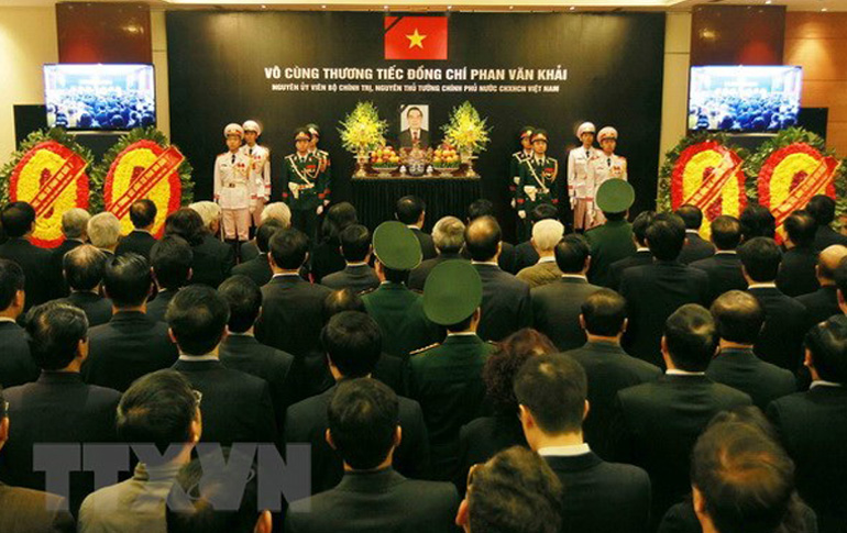 Lễ truy điệu đồng chí Phan Văn Khải, nguyên Ủy viên Bộ Chính trị, nguyên Thủ tướng Chính phủ được tổ chức trọng thể theo nghi thức Quốc tang - Ảnh: TTXVN