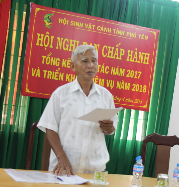 Ông Nguyễn Văn Trúc - Chủ tịch Hội Sinh Vật cảnh tỉnh Phú Yên, phát biểu khai mạc Hội nghị BCH HSVC PY