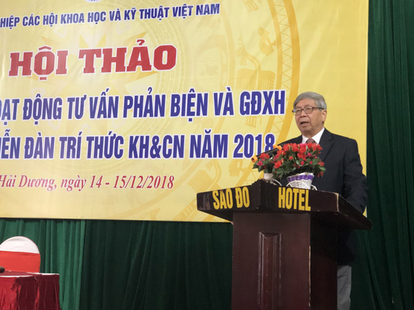 GS TSKH Đặng Vũ Minh – Chủ tịch Liên hiệp Hội Việt Nam phát biểu khai mạc hội thảo