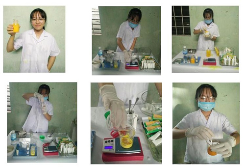 Em Thái Hương Nhi bào chế Gel điều trị bỏng từ nghệ ,nhà đam và tinh dầu dừa