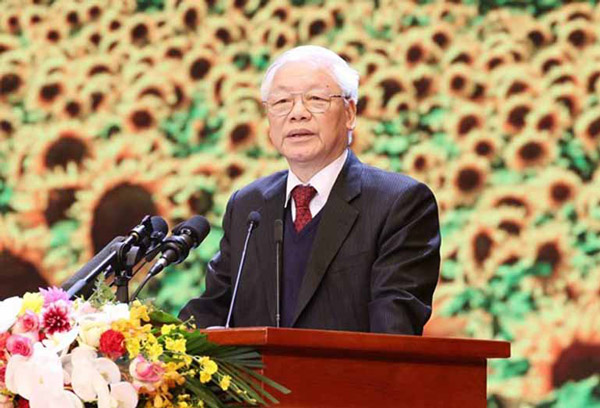 Tổng Bí thư, Chủ tịch nước Nguyễn Phú Trọng đọc Diễn văn kỷ niệm 90 năm Ngày thành lập Đảng Cộng sản Việt Nam. Ảnh: TTXVN