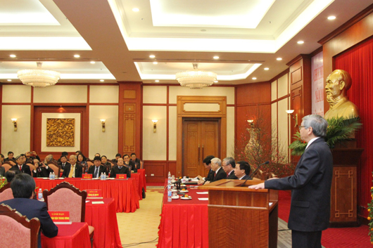 Chủ tịch LHHVN Đặng Vũ Minh phát biểu tại buổi Lễ: Lãnh đạo Đảng, Nhà nước gặp mặt trí thức LHHVN (tháng 2/2018)