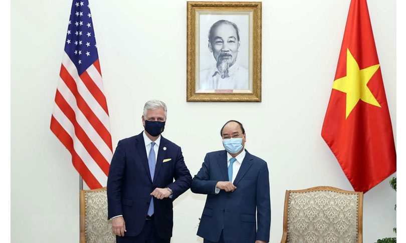 Thủ tướng Nguyễn Xuân Phúc tiếp Robert O’Brien, Cố vấn An ninh Quốc gia Hoa Kỳ. Ảnh: TTXVN
