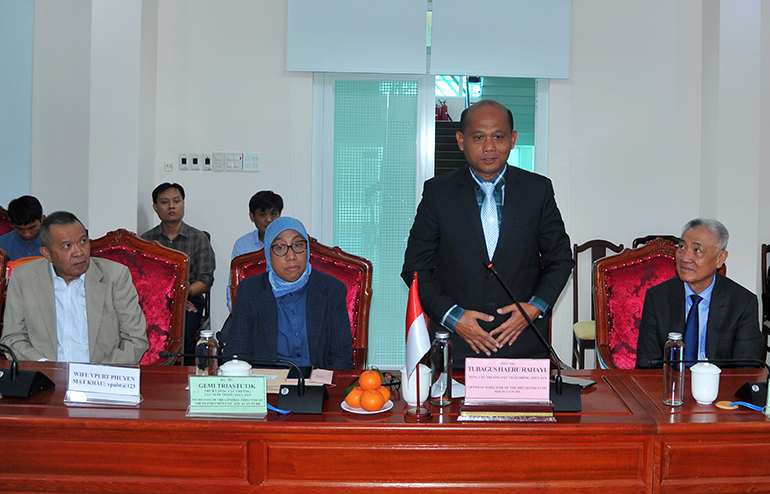 Ông Tubagus Haeru Rahayu, Tổng cục trưởng Cục Nuôi trồng thủy sản phát biểu những vấn đề liên quan đến hợp tác phát triển nghề cá và nuôi trồng thủy sản bền vững. Ảnh: ANH NGỌC