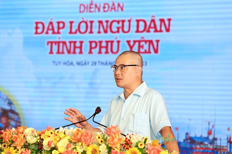 Đồng chí Phạm Đại Dương phát biểu tại Diễn đàn Đáp lời ngư dân tỉnh Phú Yên vừa tổ chức tại TP Tuy Hòa. Ảnh: CTV