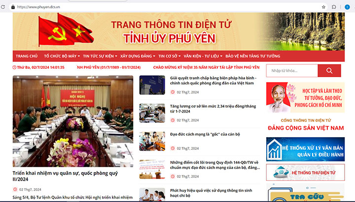 Giao diện Trang thông tin điện tử Tỉnh ủy Phú Yên