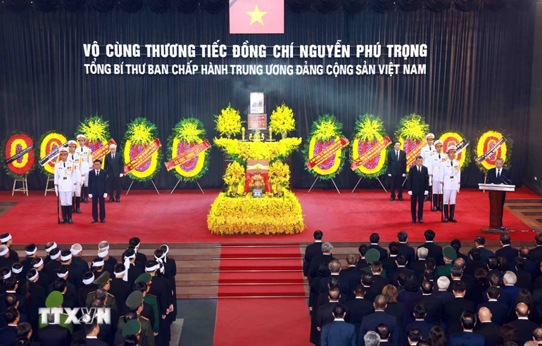 Lễ truy điệu Tổng Bí thư Nguyễn Phú Trọng. Ảnh: TTXVN