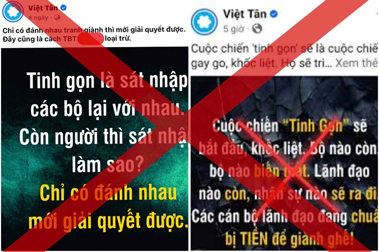 Một tài khoản trên mạng xã hội Facebook xuyên tạc chủ trương sắp xếp, tinh gọn bộ máy nhà nước của Đảng. Ảnh: INTERNET